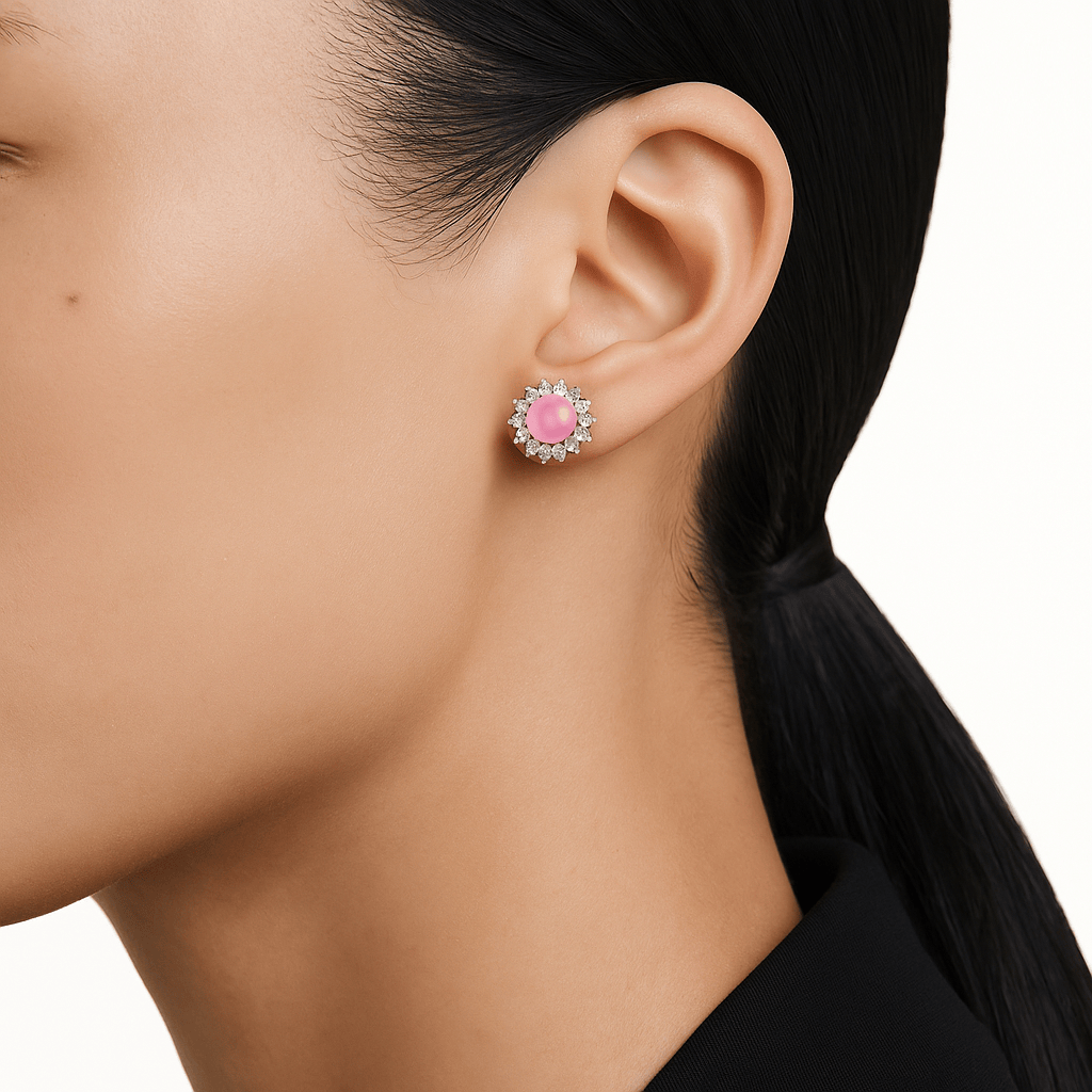 Luna Statement Studs in Pink Moonstone