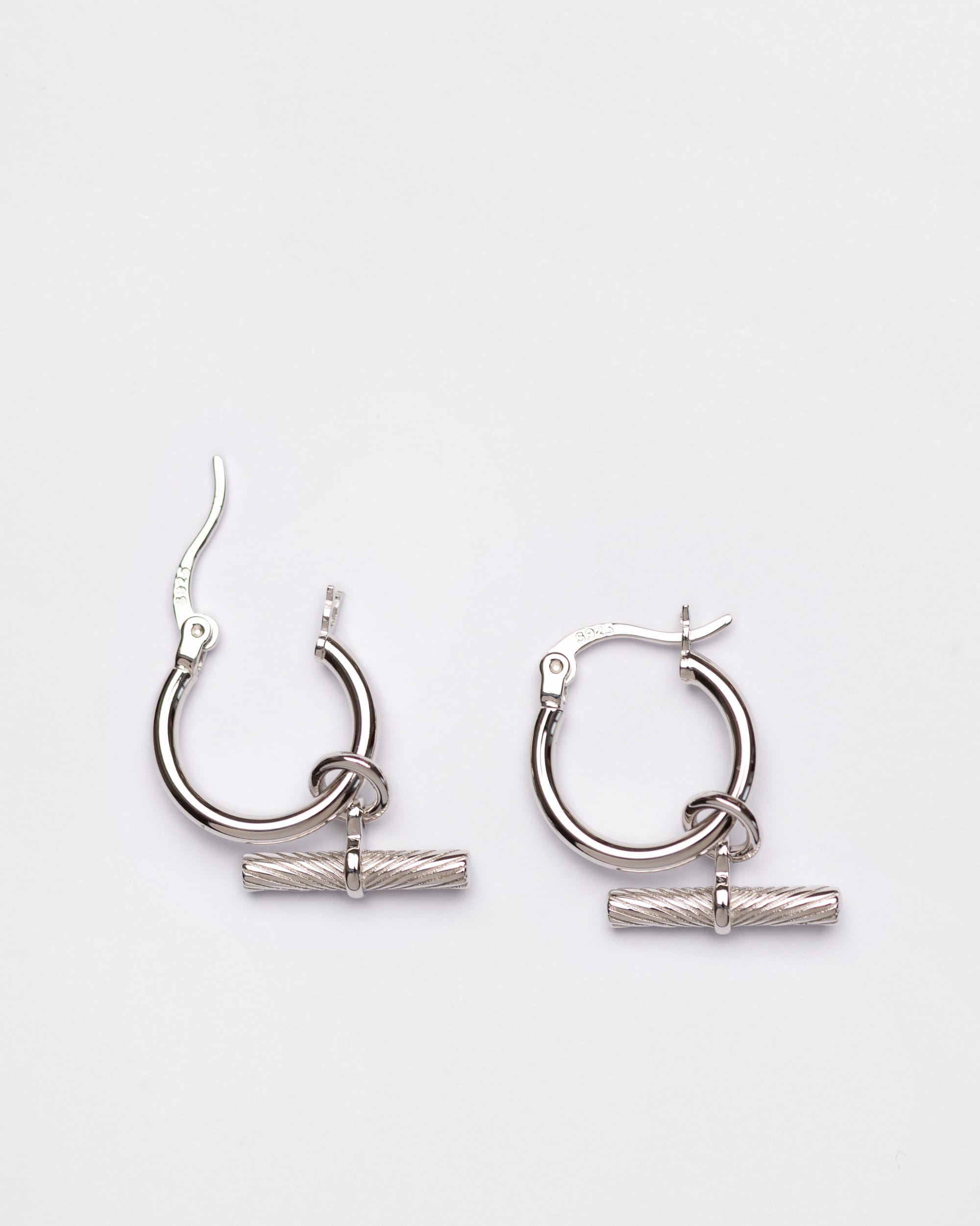Signature White Gold T-Bar Hoop Earings