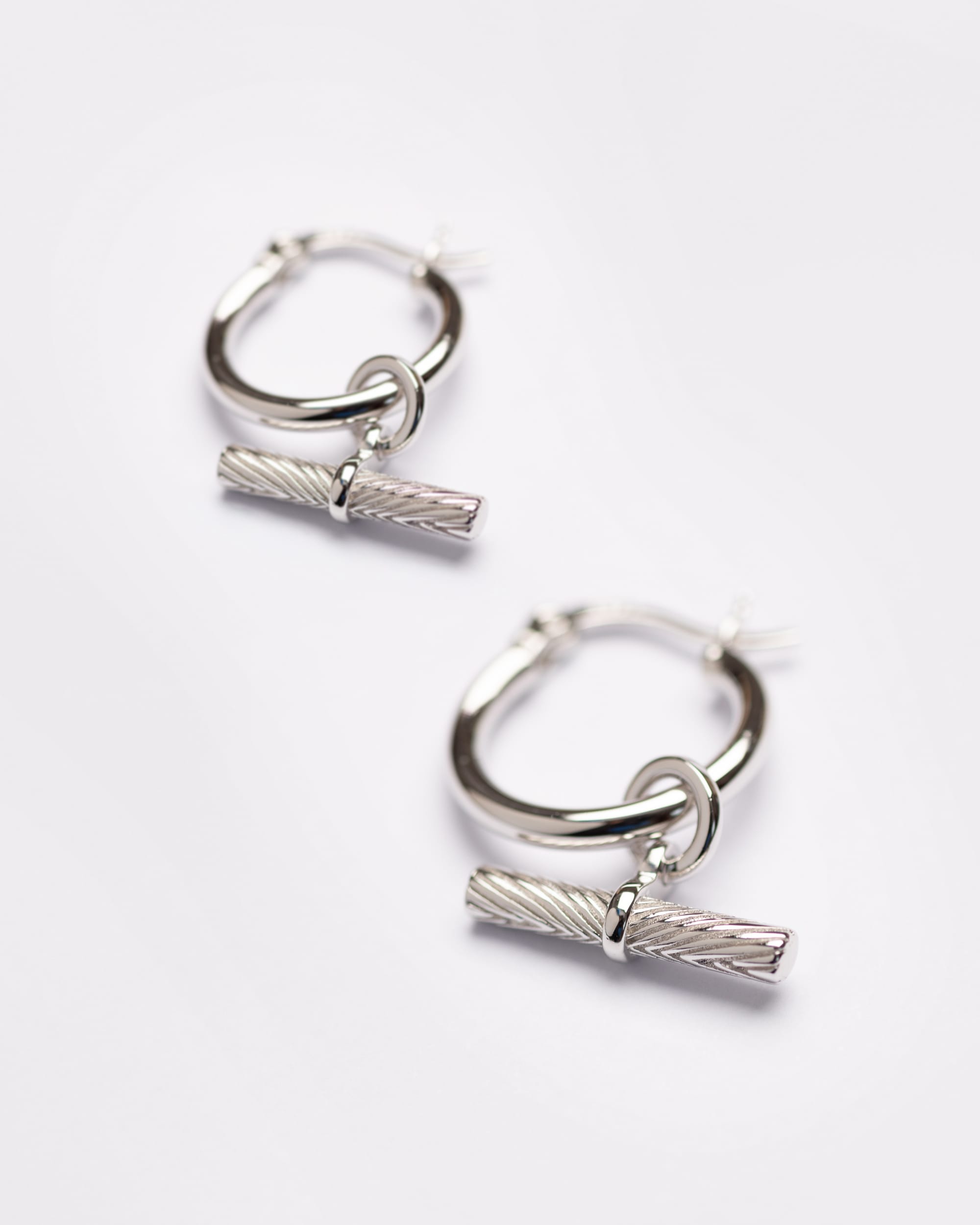 Signature White Gold T Bar Hoop Earings