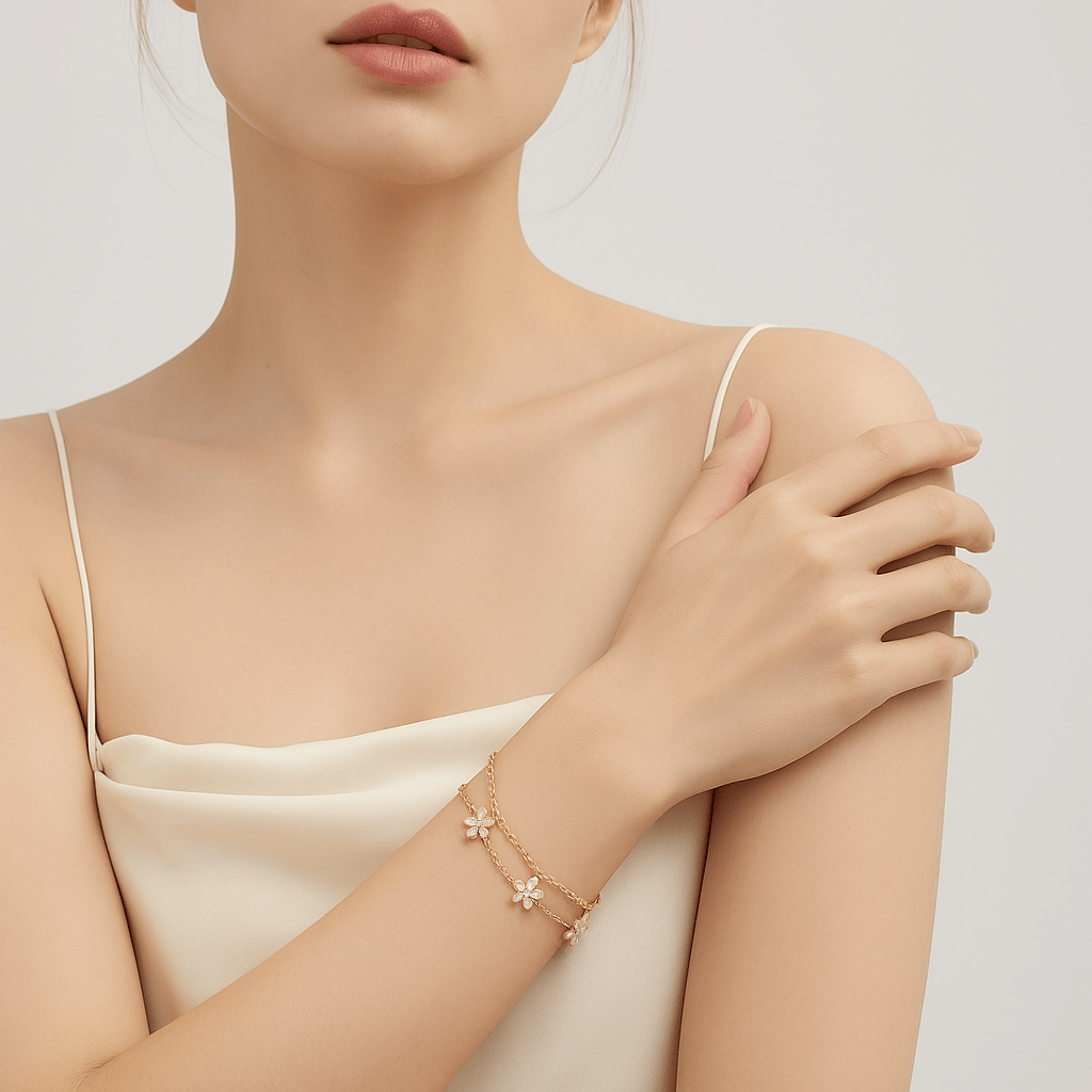 Woman wearing a delicate gold bracelet