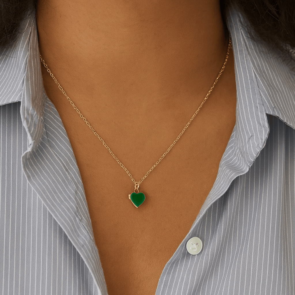 The Green Enamel Heart Locket Necklace