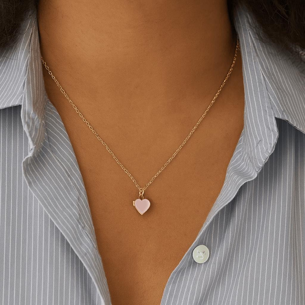 The Pink Enamel Heart Locket Necklace