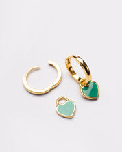 The Sweetheart Huggie - Green Enamel