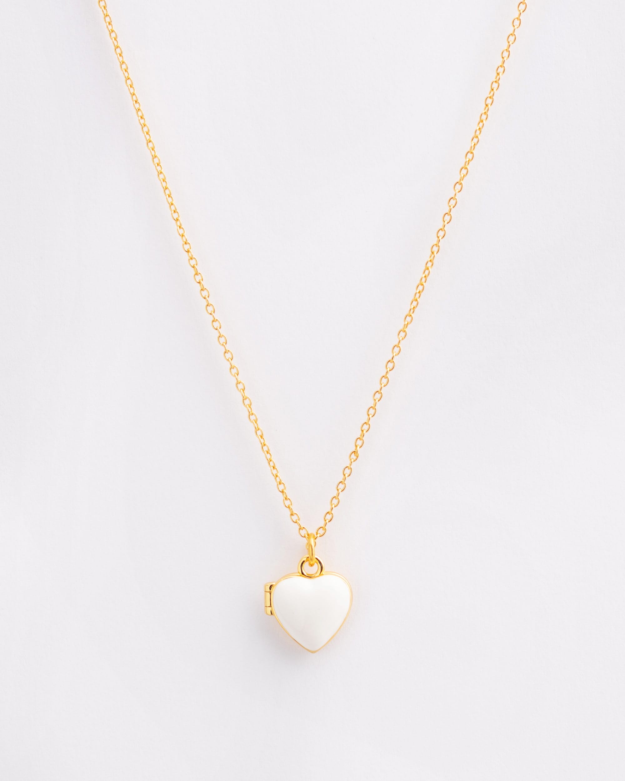 The White Enamel Heart Locket Necklace