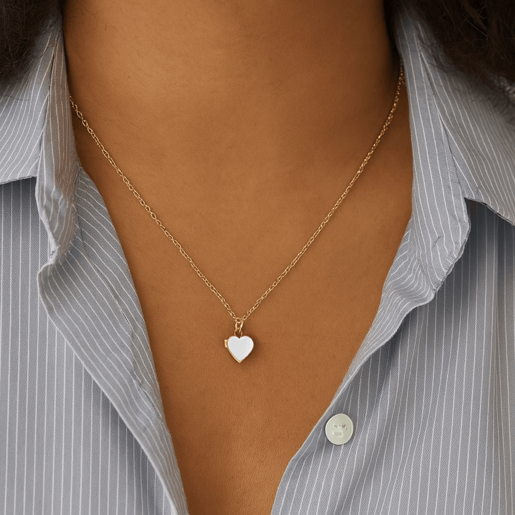 The White Enamel Heart Locket Necklace